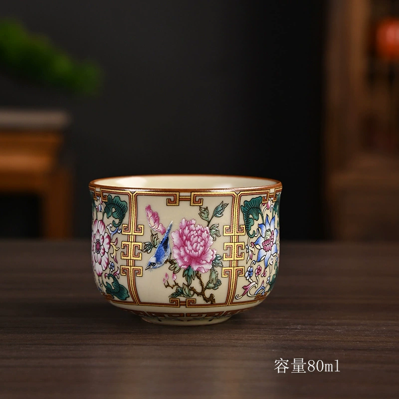 Пиала для чая из керамики Ru kiln с ветками лотоса и эмалированной каймой, домашняя чашка чая, чайный приемник, чашка гостя, открытая часть может питать чай