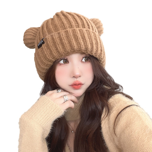 Cat ears autumn and winter knitted hat for women warm thickened cute hat Japanese winter fashion women's woolen hat wholesale