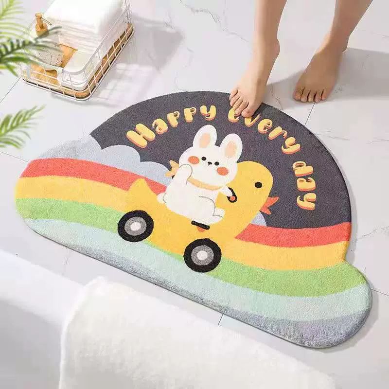 卡通萌趣半圆仿羊绒吸水地毯浴室防滑底门垫进门脚垫卧室房间地垫