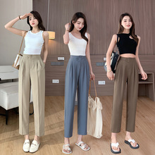 西装裤女夏季薄款2025高腰垂感宽松直筒烟管裤休闲阔腿小脚裤九分