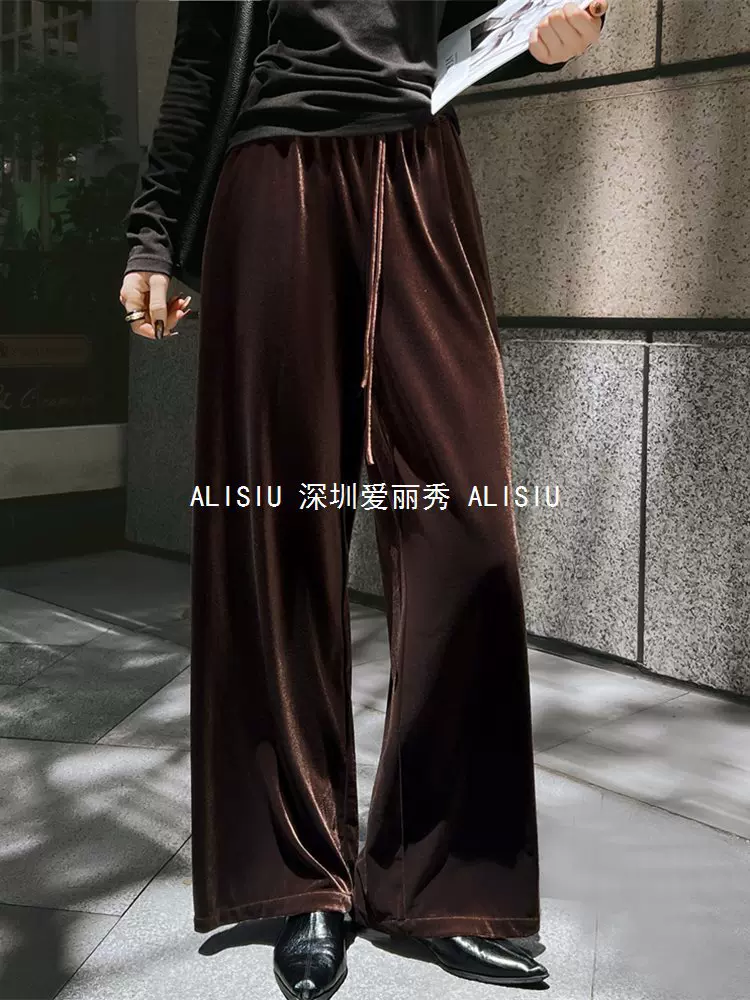 深圳南油自带长腿~光泽时髦百搭金丝绒长裤显瘦遮胯修腿阔腿