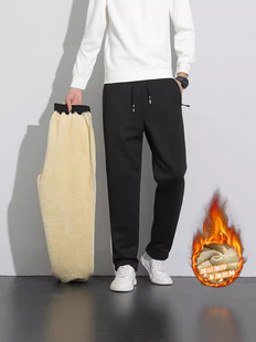 Winter Men's Warm Lamb Fleece Cotton Pants Youth plus size Casual fleece-lined Sweatpants Sports Pants Thick Leg Flat Feet