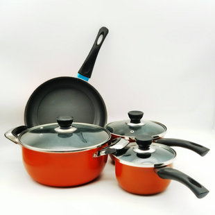 Non-stick pan set suit orange seven-piece soup pot frying pan milk pot thickened tempered cover non-stick household