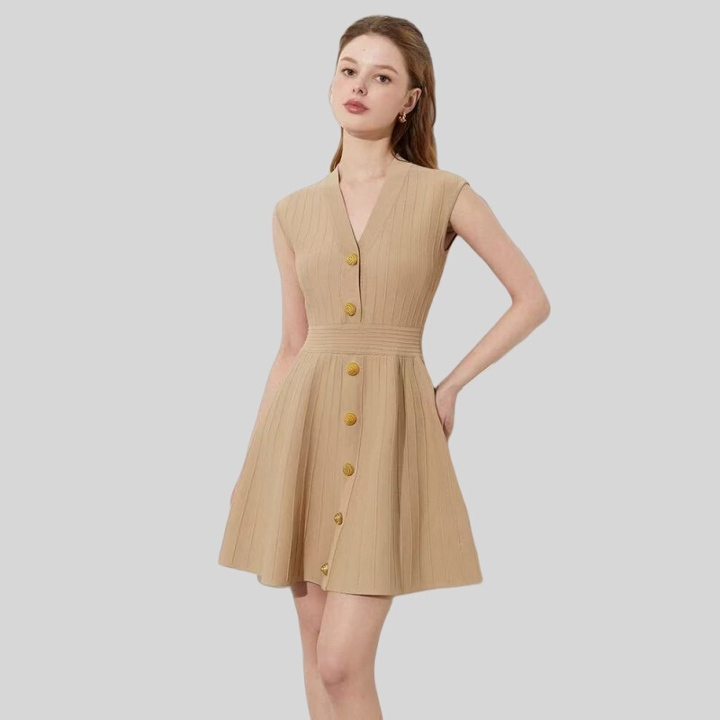 Cross-Border High Version Balmain Gina 2025 Summer New Slim Fit Inner Elegant Knitted Dress Pleated Short Cross-Border High Version Balmain Gina 2025 Summer New Slim Fit Inner Elegant Knitted Dress Pleated Short