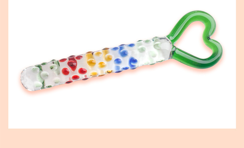 Glass Anal Plug with Heart-Shaped Pull-Tab, Raised Points and Textured Shaft, Transparent Pink — detail image 13