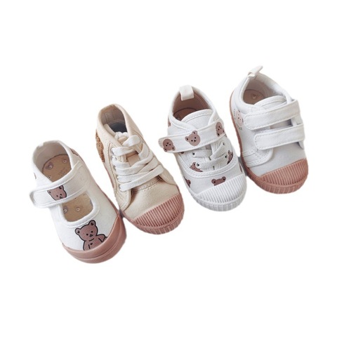 Export Korean single new soft-soled children's canvas shoes baby bear shoes cartoon shoes for boys and girls