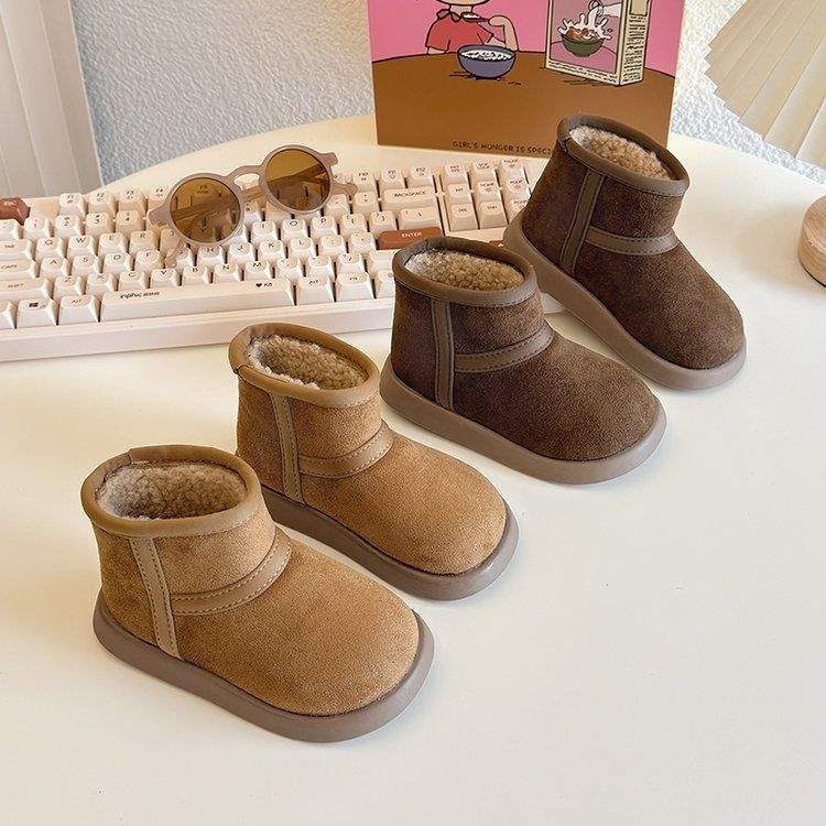 Children's Velvet Warm Snow Boots Cashmere Simple Cotton Shoes 2025 Winter New Anti-Slip Short Boots for Boys and Girls