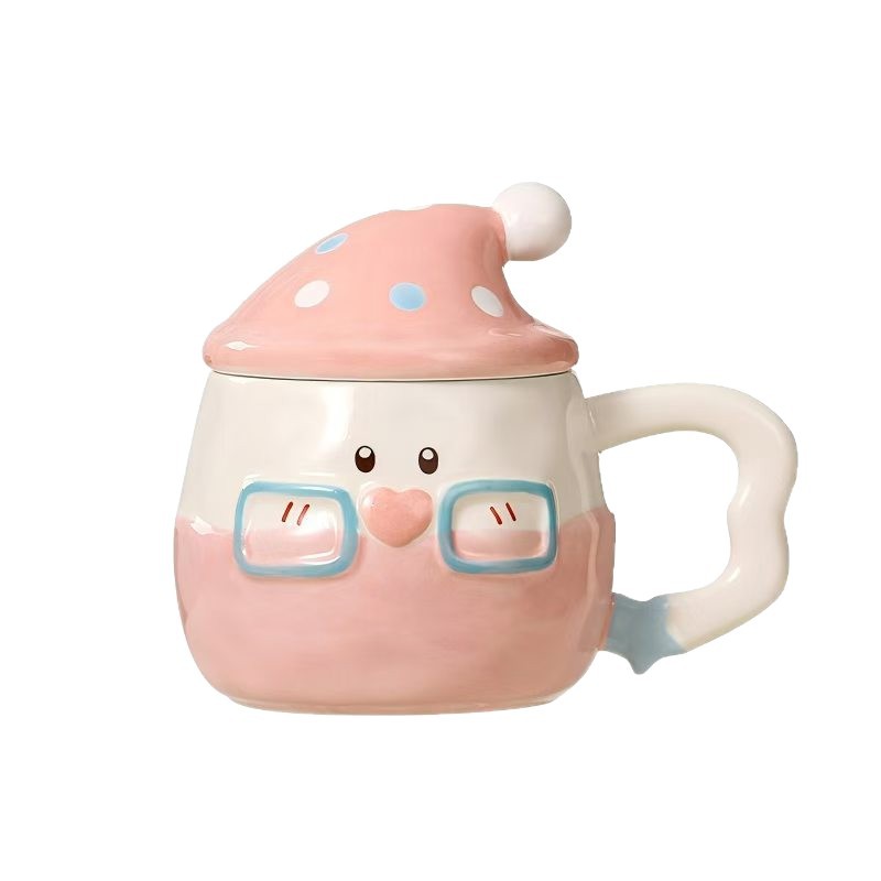 Sombrero mágico creativo lindo muñeca de dibujos animados taza de regalo de mano cubierta taza de cerámica de agua de oficina taza de alto valor facial