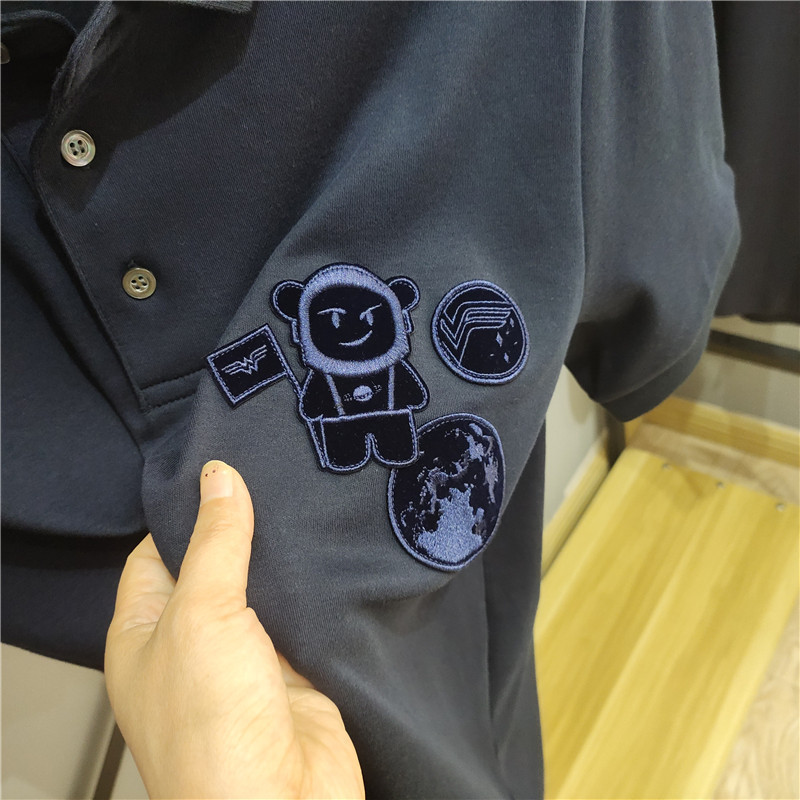2022 Summer New Polo Shirt Men's Short-sleeved European Station Moon Landing Series Heavy Craft Embroidery Polo Shirt Men's T-shirt