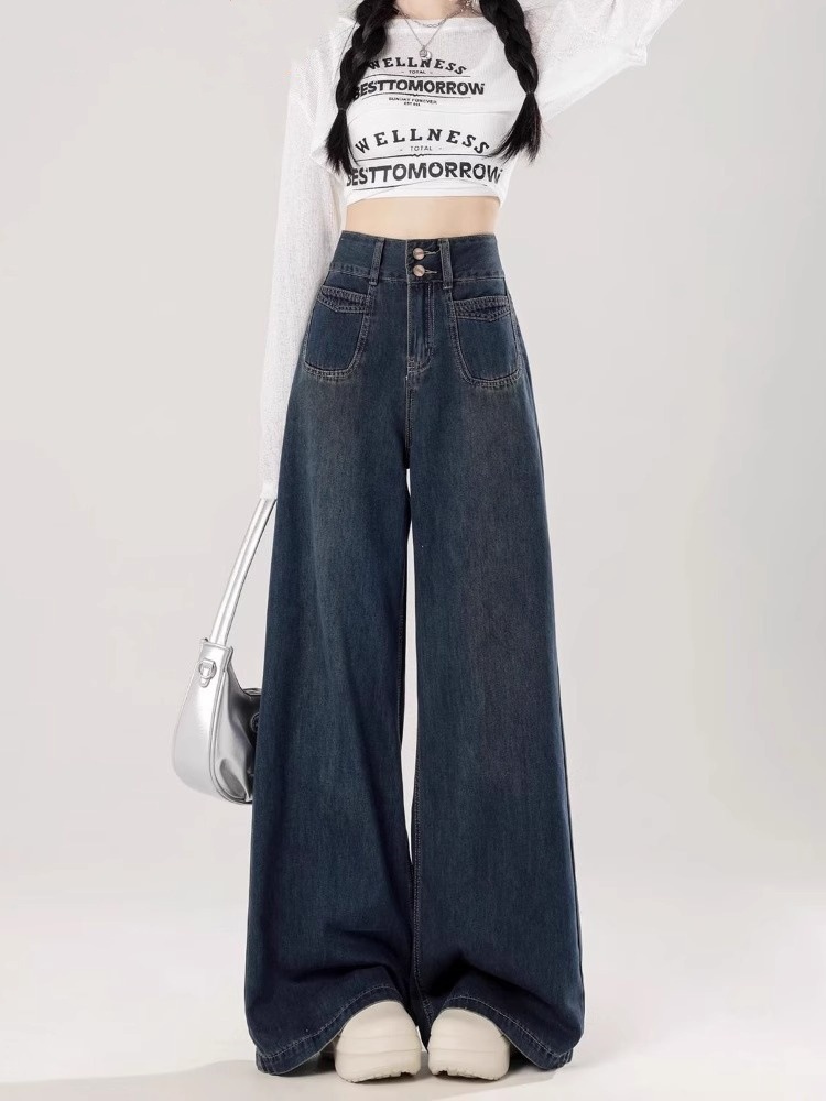 Dam jeans med hög midja och breda ben i denim relaxed fit_voghion.com