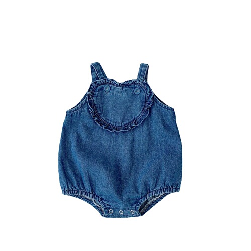 INS  summer infant and toddler girl baby denim love carrier bag fart jumpsuit jumpsuit