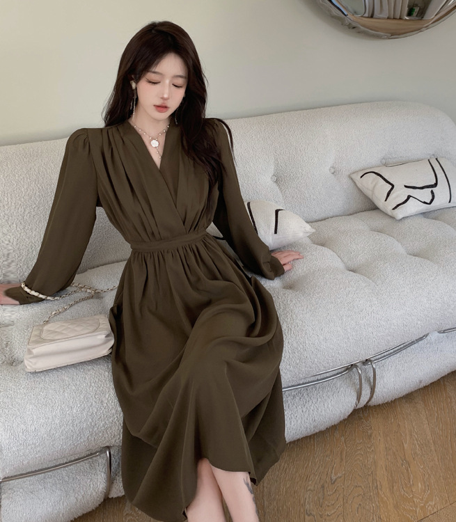 GraceChic Plus Size Damenbekleidung Herbst Neu Französischer V-Ausschnitt Taillenformende Ärmel für Damen, Bauch kaschierend Schlankmachend_voghion.com