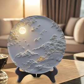 浮壁壁画立体感图片紧致圆盘摆台客厅玄关书房创意装饰画桌面摆件