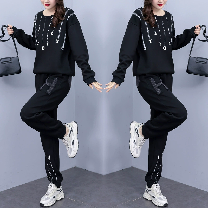 Warm set, denim sweatshirt, plus size, 2023 collection