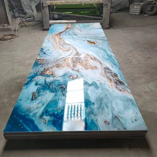 厂家批发UV板石塑板仿大理石纹鎏金3D打印玄关背景墙
