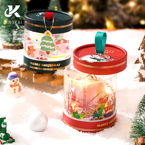 Christmas paper tube apple box Christmas Eve fruit packaging box hug bucket cartoon Santa Claus round empty box