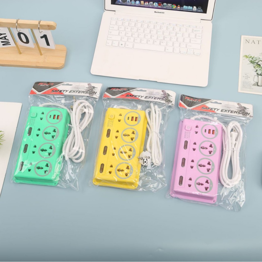 2USB+1PD智能多功能灰色圈圈多孔多位插线袋装巴基斯坦印度尼西亚