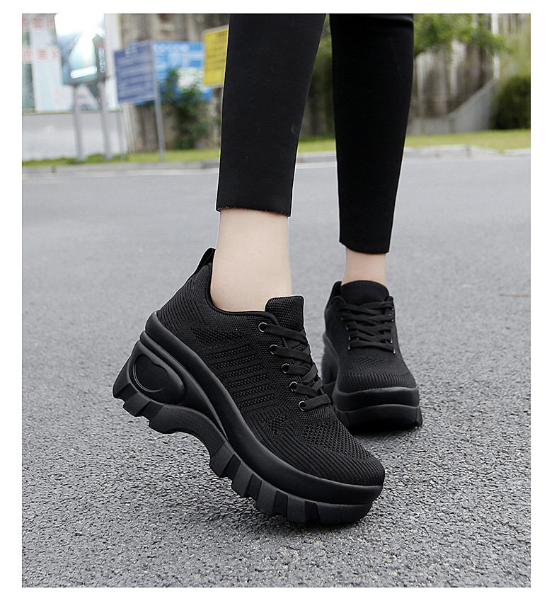 Giày sneaker nữ lưới thoáng khí đế dày tăng chiều cao, gót 3-5 cm — 1695 Màu đen, 1695 màu xám chi tiết 14