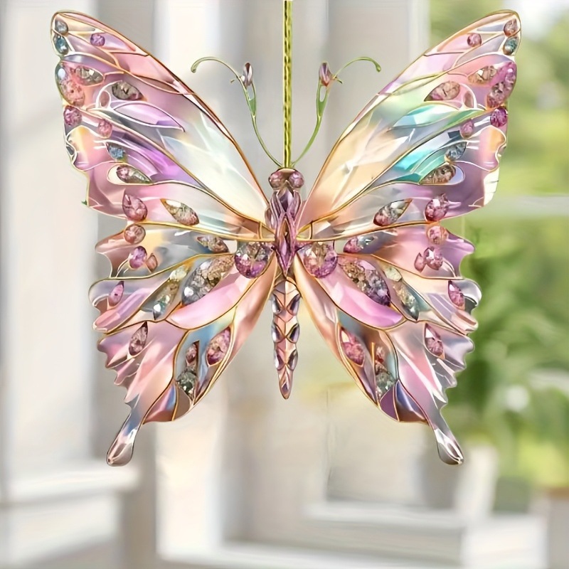 Año Nuevo transfronterizo forma de mariposa atrapador de sol 2D plano acrílico colgante decoración para el hogar colgante lista sin