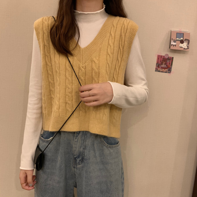Retro estilo de Hong Kong V-cuello torcedura de punto Chaleco de las mujeres ropa de Otoño 2023 Nueva ropa exterior suelta suéter Delgado abrigo image 5