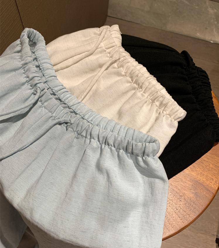 Quần culottes nữ ống rộng cạp chun rút dây chất liệu linen phối tencel dáng dài mùa hè — màu đen, Trà trắng, xanh lam chi tiết 1