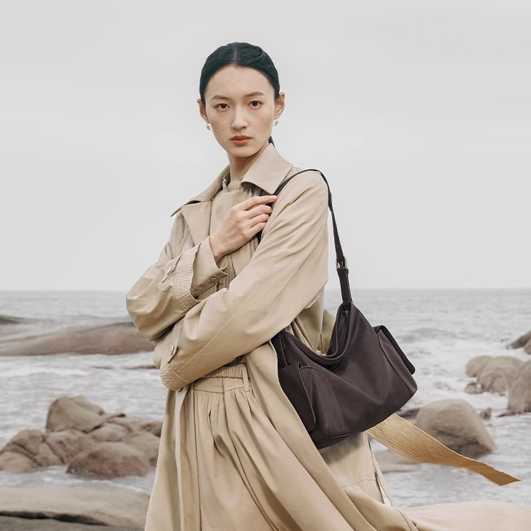 明星同款裘真植鞣羊皮逍遥hobo包单肩斜挎包真皮大容量通勤包包女|undefined