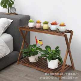 跨境木质置物架阳台落地式双层绿植花盆架玄关鞋架厨房调料收纳架