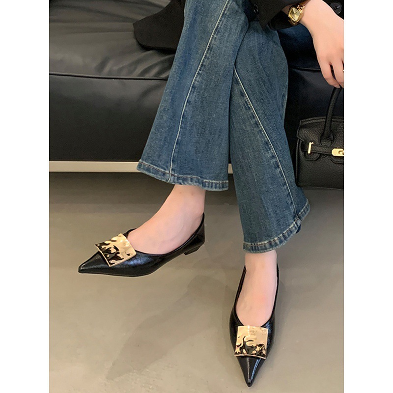 尖头单鞋女2025年新款夏季一脚蹬豆豆鞋低跟瓢鞋浅口女鞋平底鞋子|undefined