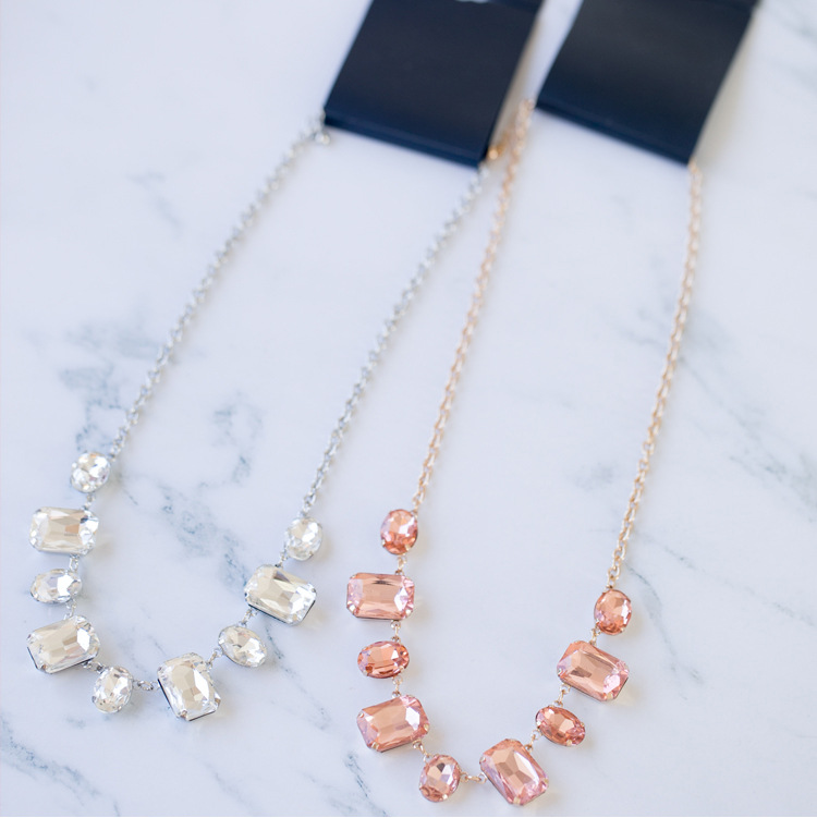 22g Weight Artificial Crystal Inlay Material Necklace Classification Lady Solid Color Alloy Inlay Artificial Crystal Women's Necklace