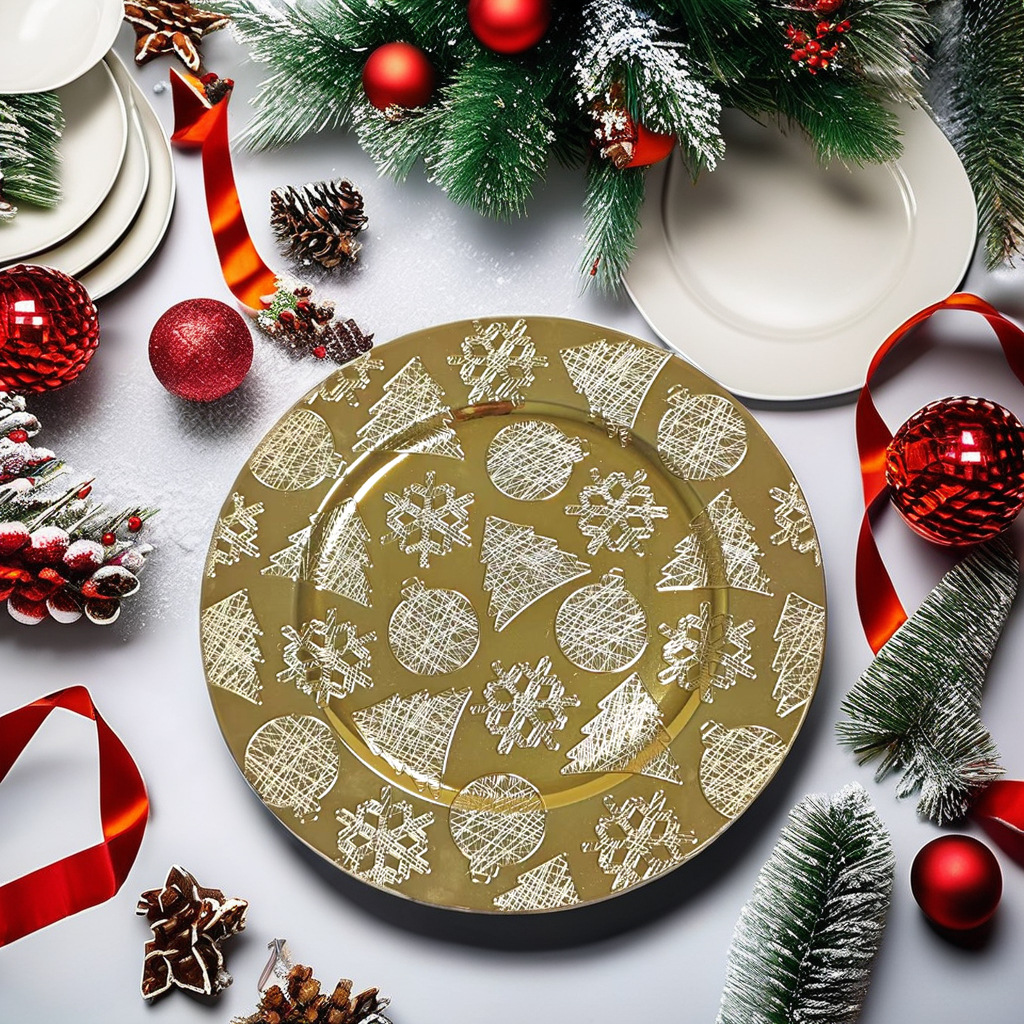 Fábrica directa de comercio exterior Navidad serie de placas de carga retro europeas bandejas restaurantes occidentales oro superior