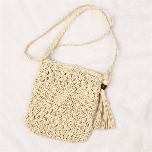 Cotton Rope Fringe Hand-tied Weaving Bag Fashion Casual Grass-woven Bag Single-shoulder Women's Bag Beach Bag Crossbody Woven Women's Bag