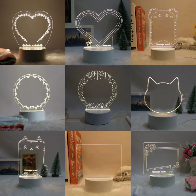 3D acrylic erasable night light, 4 W, USB, customizable acrylic panel and logo-capable base