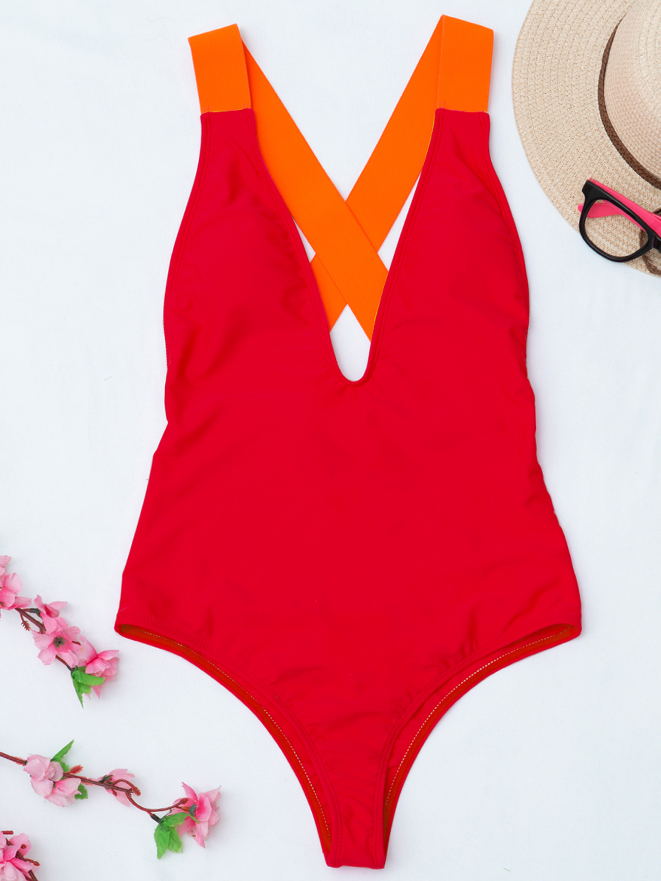 Solid Color One-Piece Swimsuit NSCMB96170