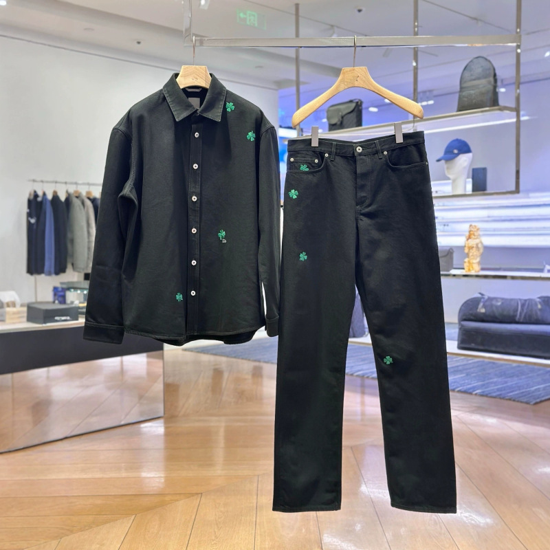 In-Stock Correct Version Original Label Cd Brand 26Ss Cotton Four-Leaf Clover Embroidered Logo Shirt Jacket Unisex