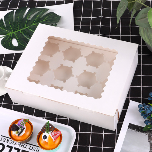 Wholesale windowed kraft paper box for baking muffin and cupcake packaging, 12-pack cupcake boxes