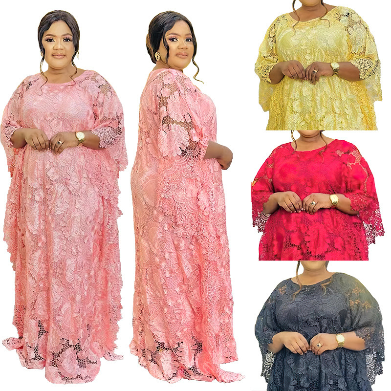 Water-Soluble Lace Amazon Loose Robe African Best-Selling Plus-Size Dress 8807 Hollow Design Light Luxury