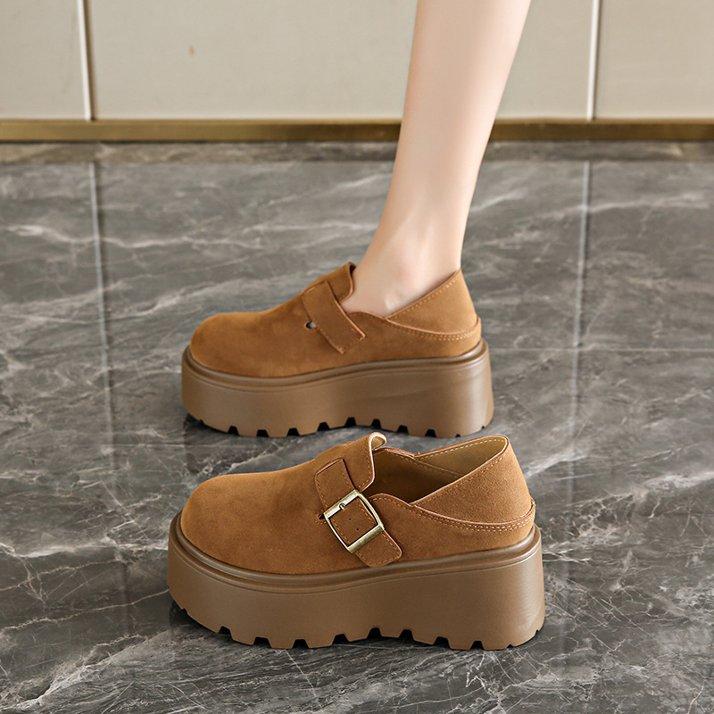 Vintage Mori Style Thick-soled Non-slip Small High-height Shoes Women's 2025 Spring All-match Lazy Shoes Small Size 34-41