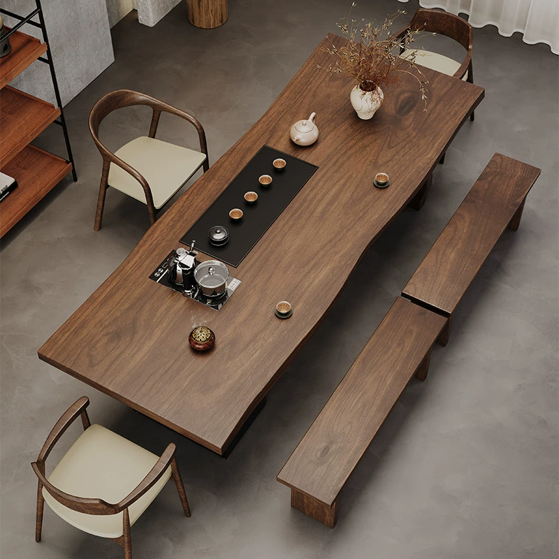 Новый китайский чайный стол из массива дерева полный набор бревен большой лист встроенный чайный стол простой офисный стол для приготовления чая