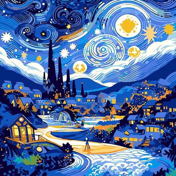 Van Gogh Starlight Castillo digital al óleo de Monet alta sensación de relleno pintura al óleo descompresión pintura artesanal Abstract