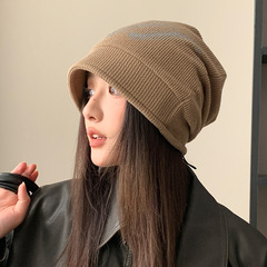 2025韩版帽子女大头围显脸小包头帽保暖护耳针织毛线帽百搭堆堆帽
