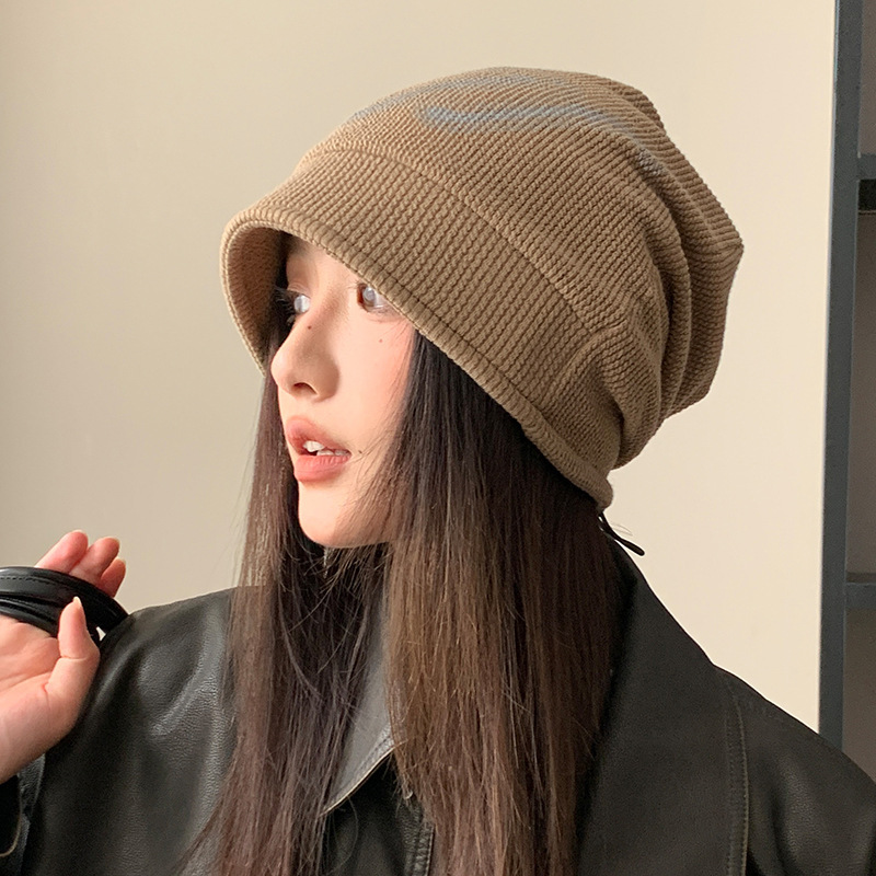 2025韩版帽子女大头围显脸小包头帽保暖护耳针织毛线帽百搭堆堆帽|undefined
