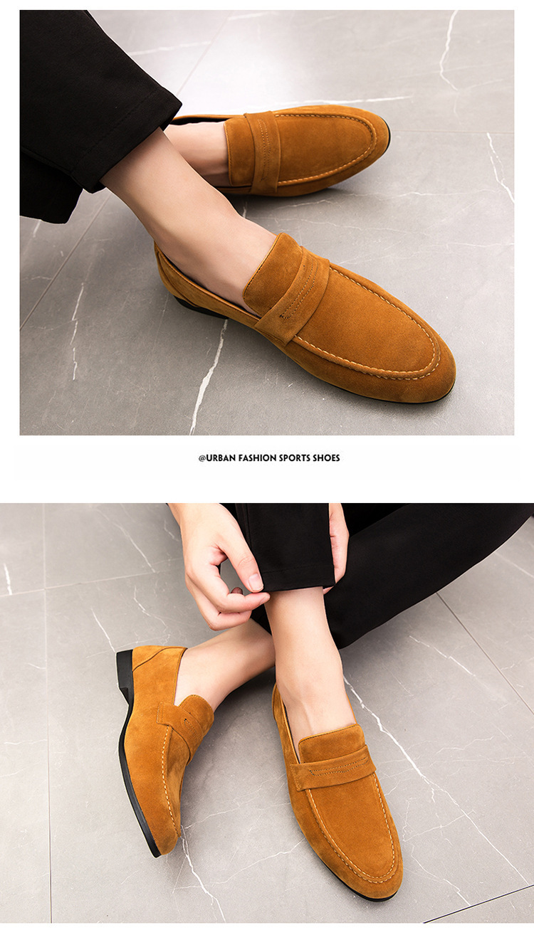 Large Size Men's Lazy Leather Shoes British Style Casual Daily Loafers Simple Suede Slip-on Fashionable Shoes_vogvips.com
