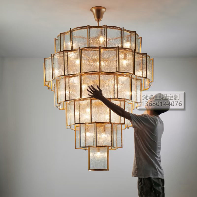 New Chinese-Style Villa Living Room Chandelier Designer Duplex Floor Open Hall Creative High-End Atmospheric Glass Chandelier