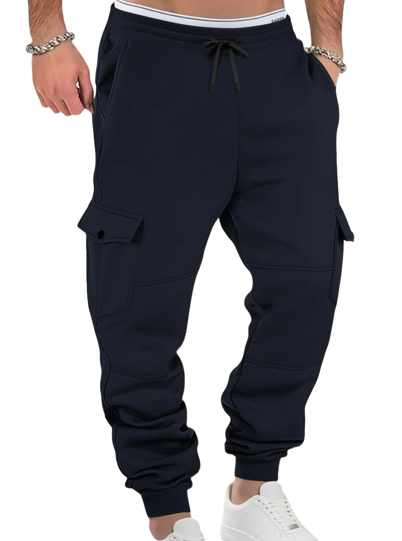 Transfronterizos Europa y América Amazon otoño y invierno más vello pesado pull cordón hombre deportivo relajado ocio multi-bolsillo pantalones de trabajo