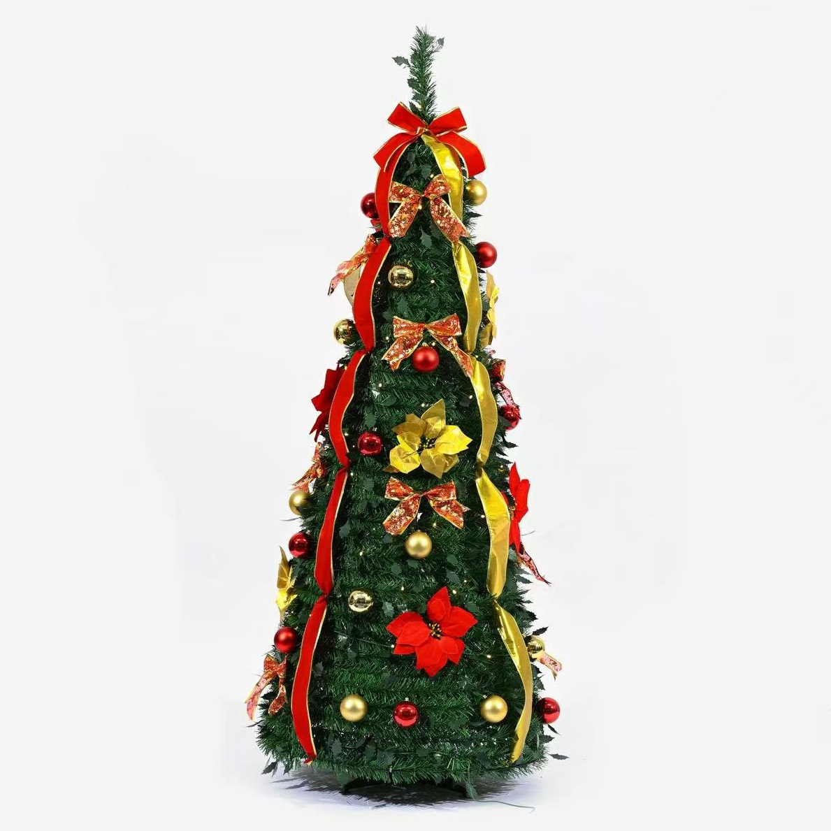 Navidad transfronteriza helicoidal set oro y plata cinta árbol retráctil plegable fácil de ensamblar decoración de árbol de Navidad