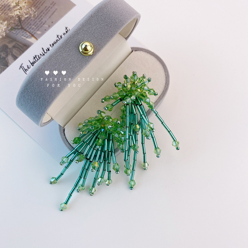 Solid Color Fireworks Handmade Beaded Earrings Women's Retro Elegant Elegant Dress All-match Earrings Holiday Dating Ear Jewelry