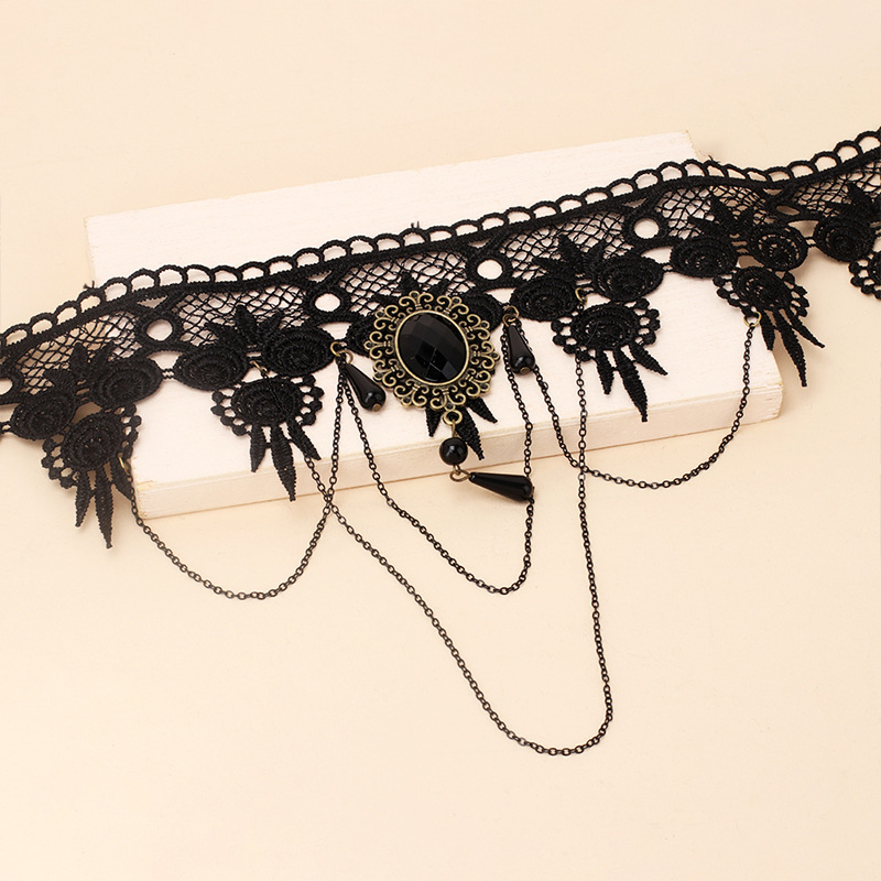 Wedding, Travel Occasion Fashion Black Lace Retro Necklace Black Diamond Necklace