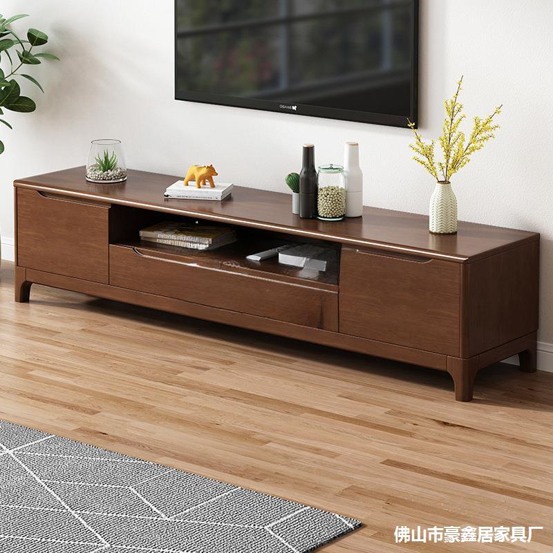 All Solid Wood Tv Cabinet Small Apartment Floor-Standing Living Room Home Mid-Century Style High Cabinet High Style Simple Light Luxury Modern Simplicity