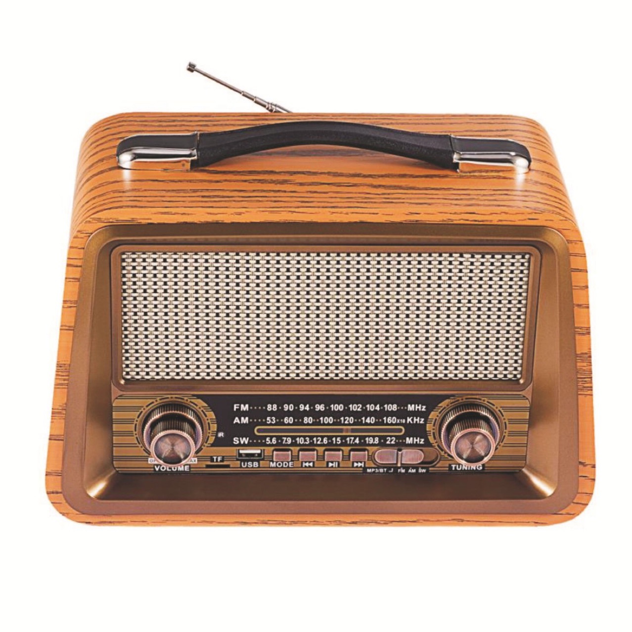 Venta de fábrica FM/AM/SW de tres bandas con reproducción de MP3 retro Bluetooth tarjeta caja de madera radio