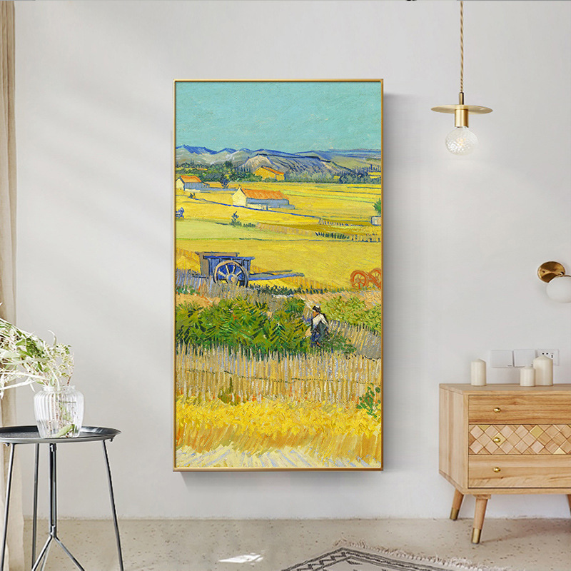Van Gogh Famous Painting Entrance Decorative Painting Modern Simple Corridor Impressionist Wall Painting Single Oil Painting Star Harvest Apricot Blossoms